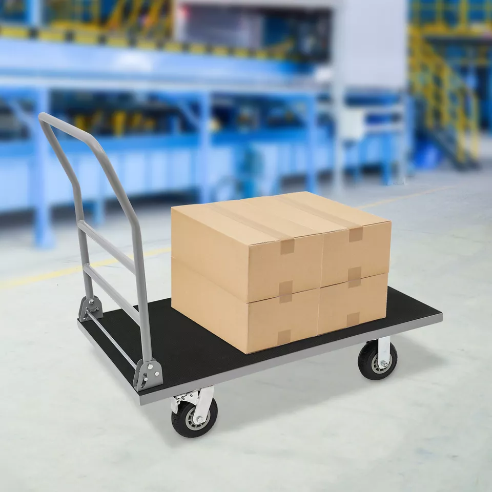 Camión plataforma acero 2200 lb 47"x24"x32" carro plano empuje manual 2 ruedas freno Foto 3 de 4