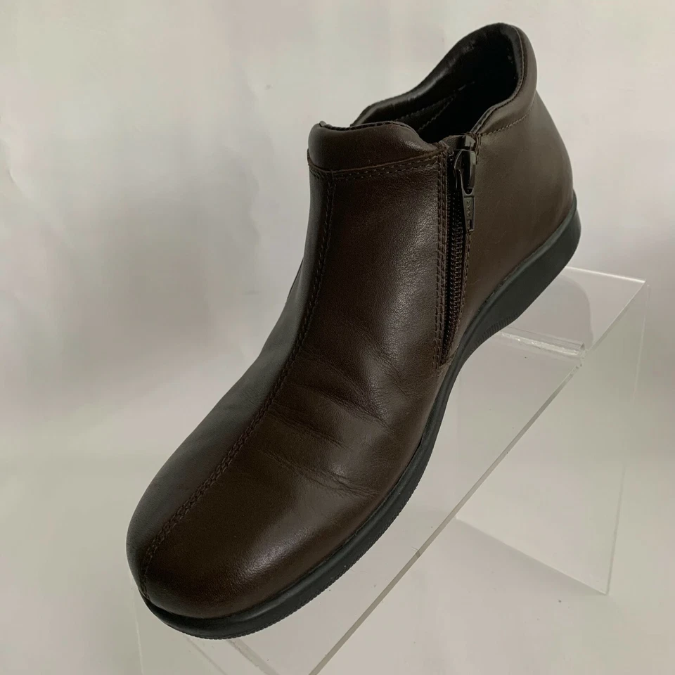 Walking Cradles Ankle Boots Brown Leather Double Zip Round Split Toe Low Heel 8S - Image 4 of 4