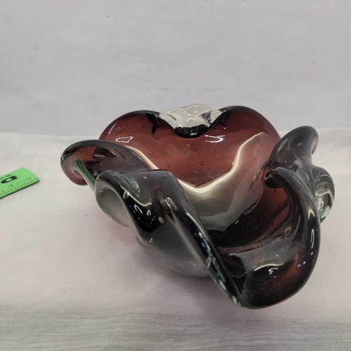 Murano Glass Barovier Toso Purple Cigar Ashtray Controlled Bubbles Italy, 1950