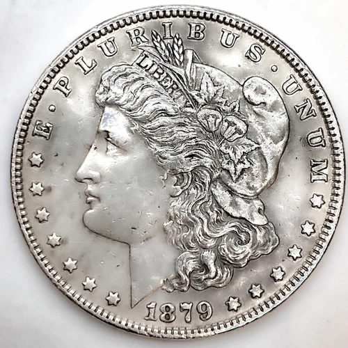 1879  AU UNCIRCULATED  MORGAN SILVER DOLLAR 90% SILVER $1 US COIN -NICE!  F22