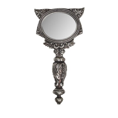 Alchemy Gothic Sacred Cat Hand Mirror Silver Resin Make-up Witchy Vampire Punk
