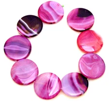 45mm Coin Natural Striped Purple Agate Loose Beads for Jewelry Making Strand 15"