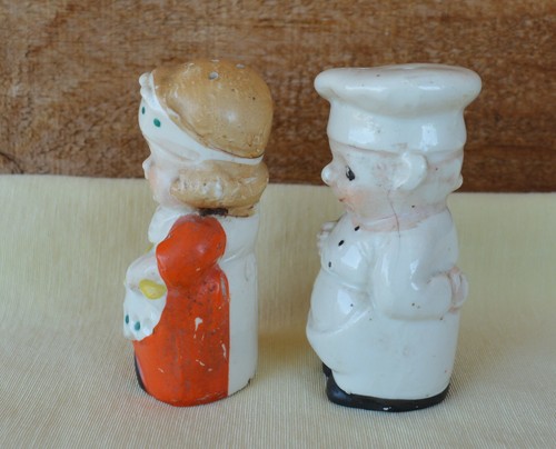 VTG Shabby Set Chef in Whites & Cook in Orange Dress Salt & Pepper Shakers Japan - Picture 5 of 11