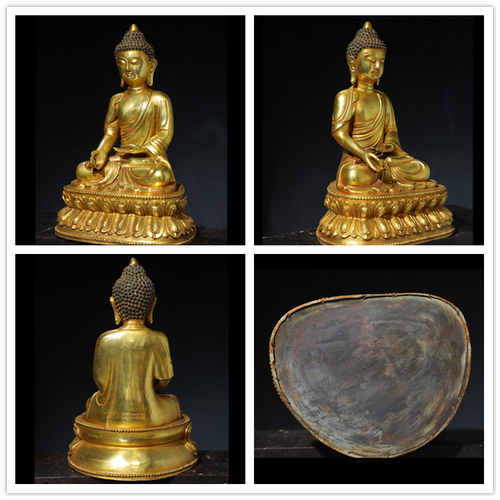 China Templo Budista Bronce Dorado Amitabha Buda Estatua 16" - Imagen 2 de 2