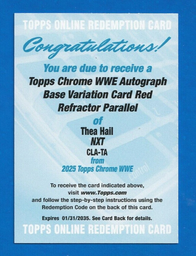 2025 Topps Chrome WWE THEA HAIL AUTO VARIATION RED REFRACTOR SSP /5