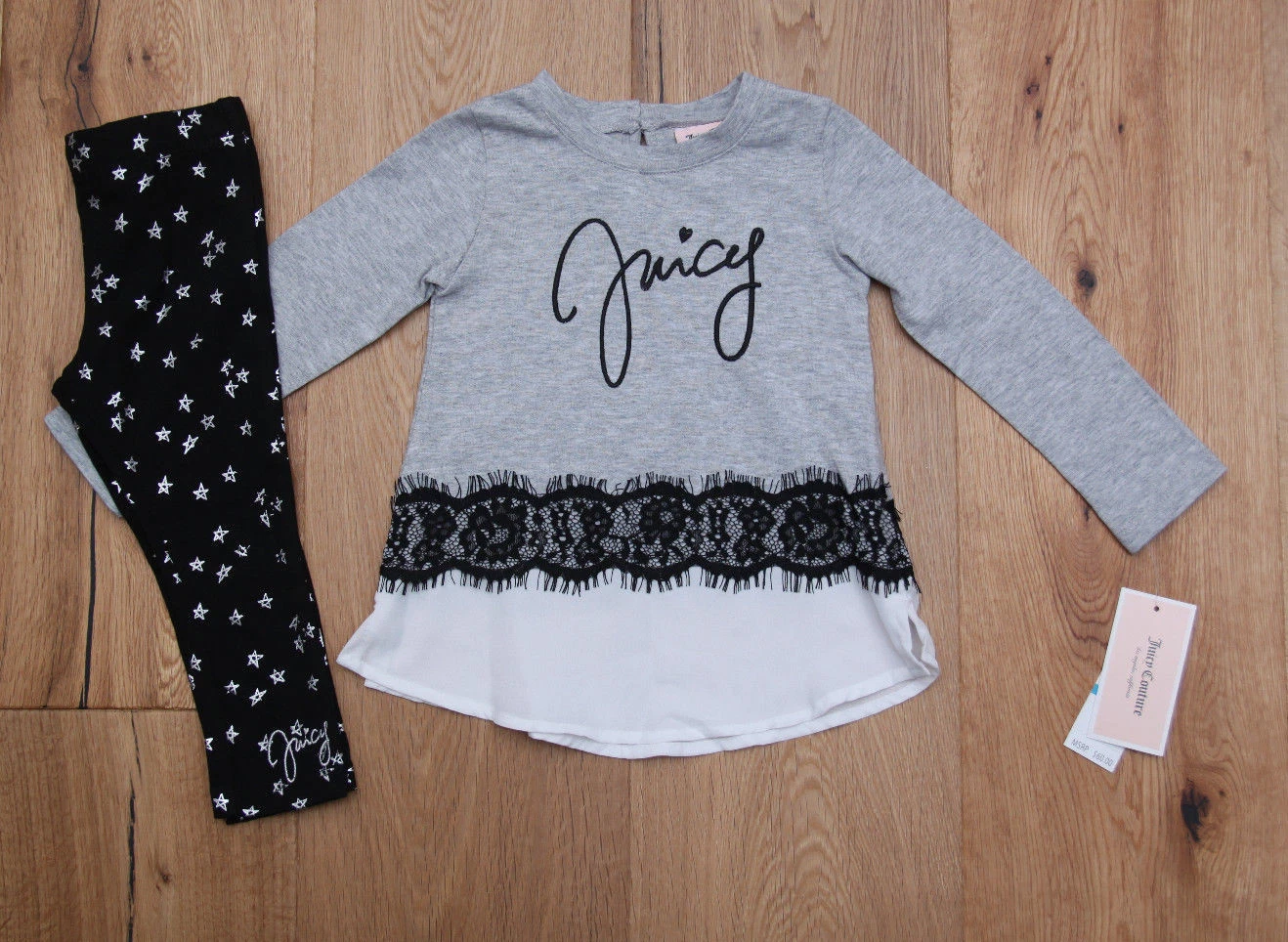 Juicy Couture Baby Girl Long Sleeve Top & Legging Set~Gray, Black,White & Silver