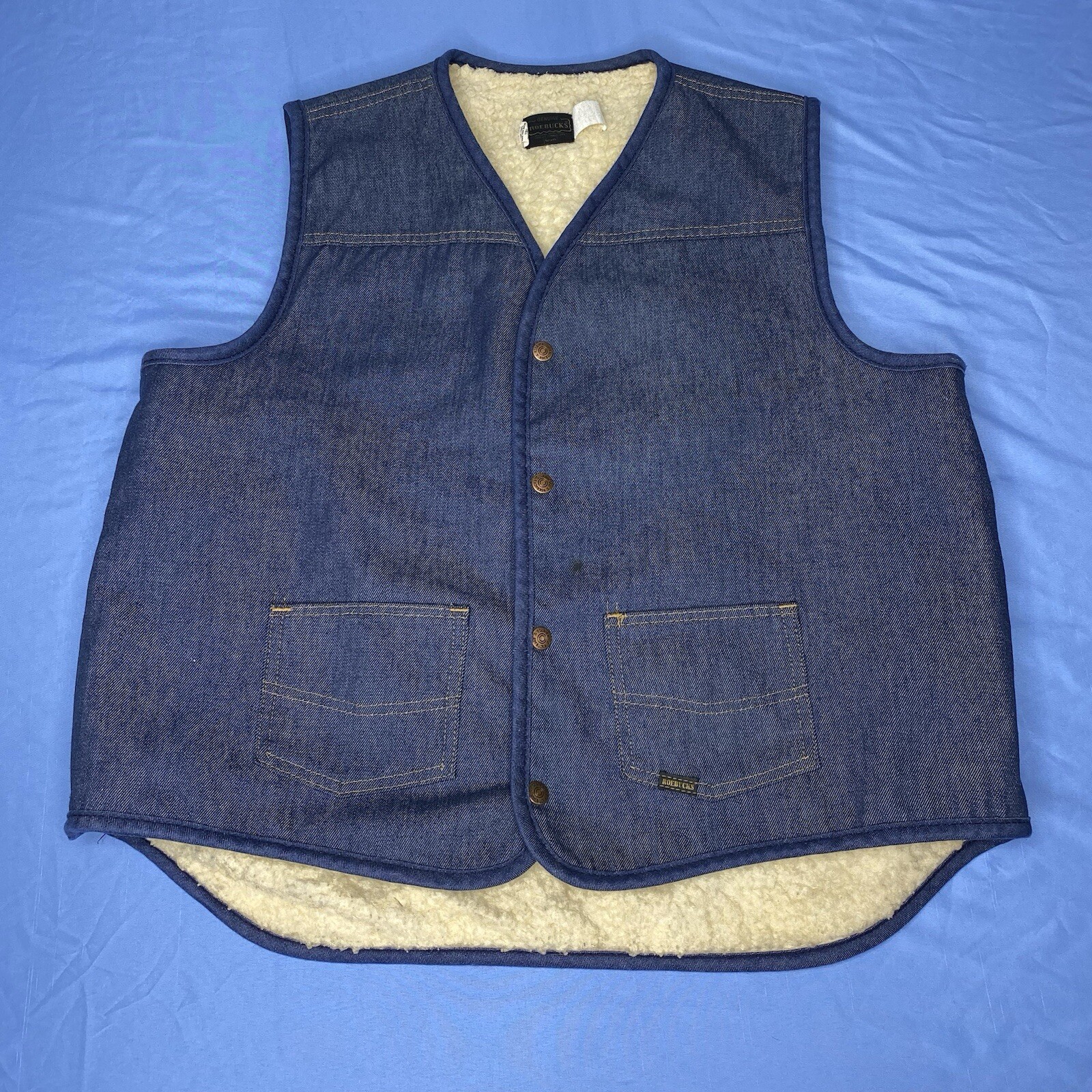 Gilet Vintage Homme En Denim Sears Roebucks - Taille L, Bleu Foncé, Doublure Laine Polyester