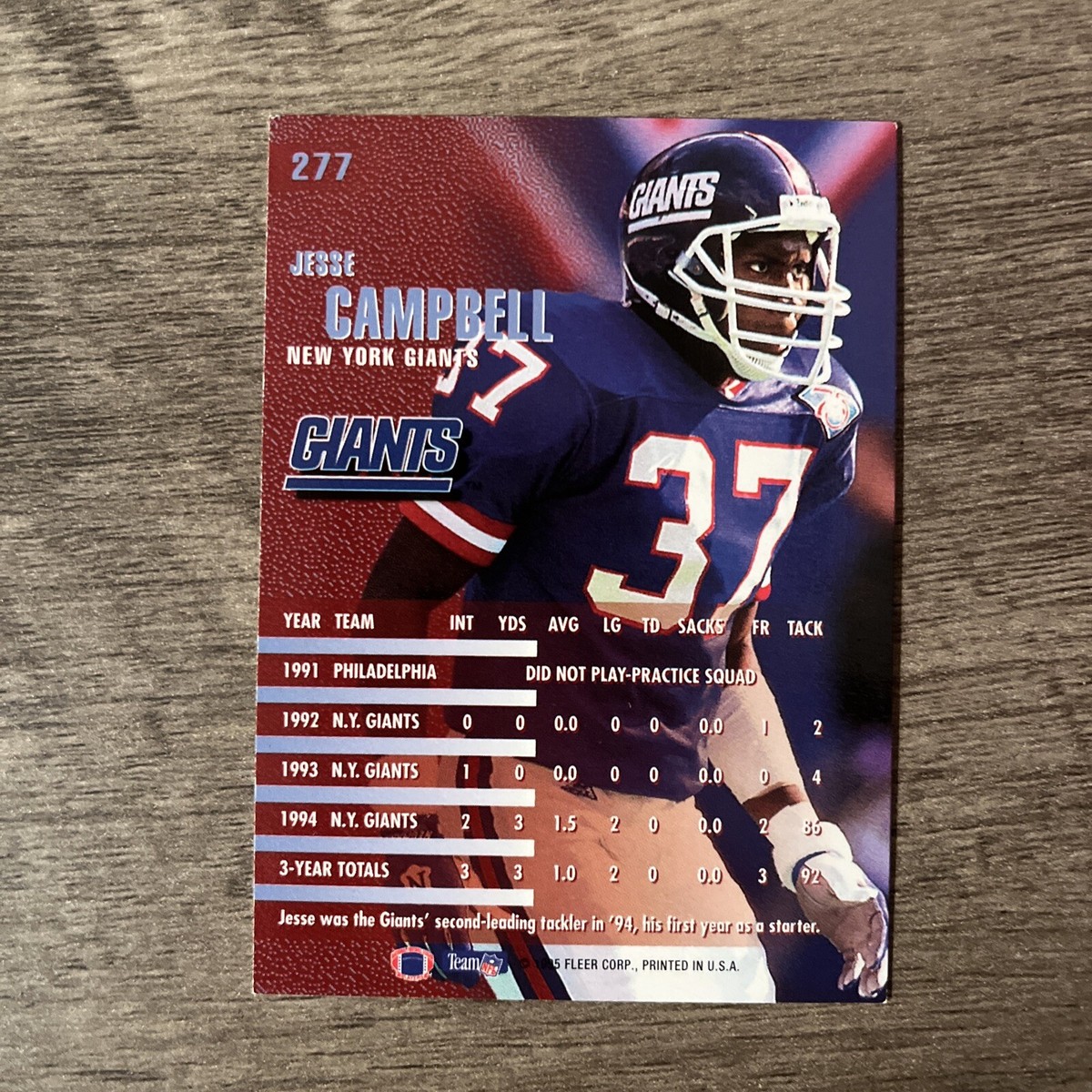 1995 Fleer Football Card #277 Jesse Campbell NFL | eBay