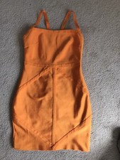 Stretchy Panelled Orange Dress With V Back UK 10