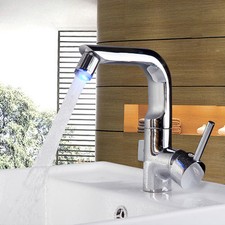 LED Bathroom Deck Mount Waterfall Brass Faucet Basin Sink Mixer Tap