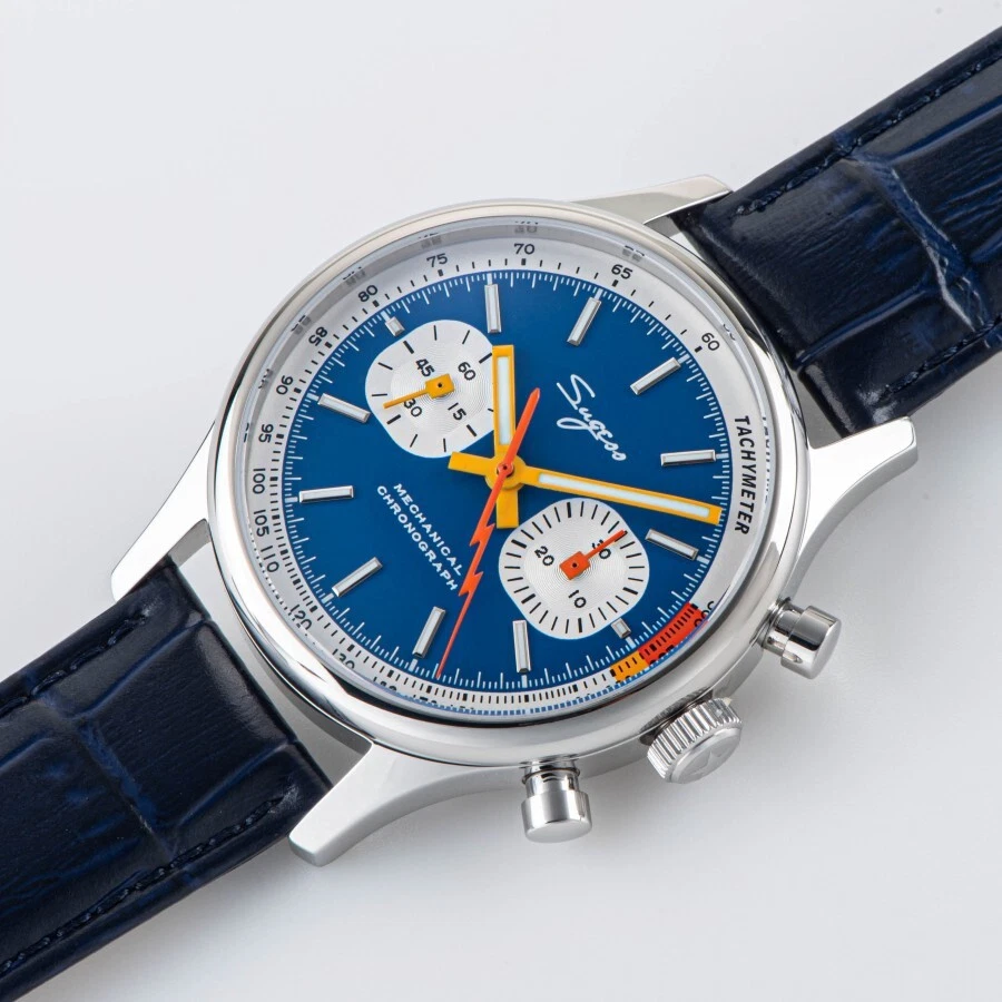 Seagull 1963 Panda Chronograph Mechanical Watch 40mm Blue Dial Students Watches