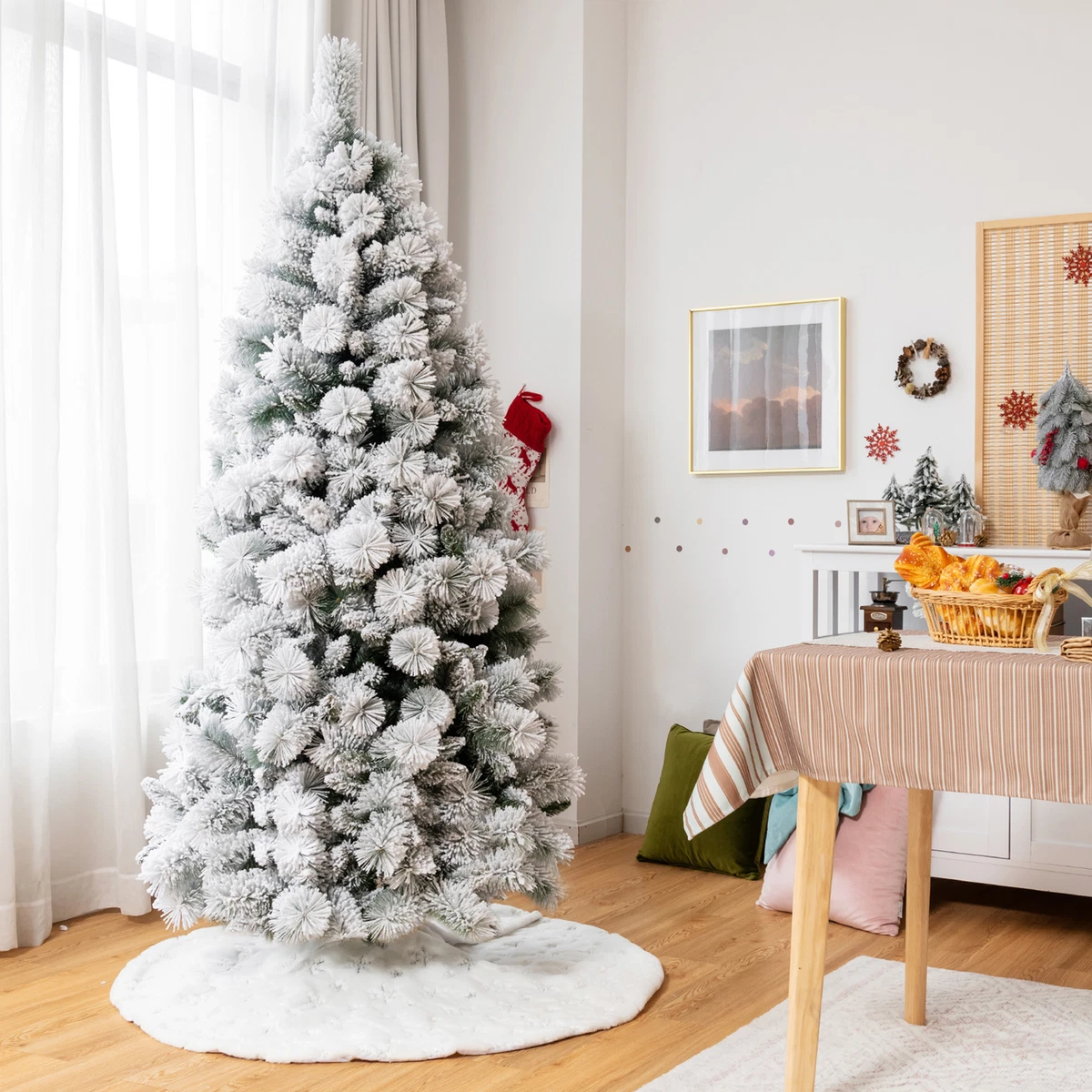 Classic Christmas Decorated New Year Tree Christmas Tree With Wite And Silver  Decorations Ornaments Toy And Ball Modern Classical Style Interior Design  Apartment Christmas Eve At Home Stock Photo - Download Image