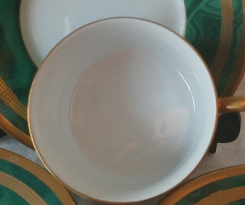 CHRISTIAN DIOR Gaudron Malachite Green 3 Flat Tea Cups & Saucers NEW NO BOX - Picture 7 of 10