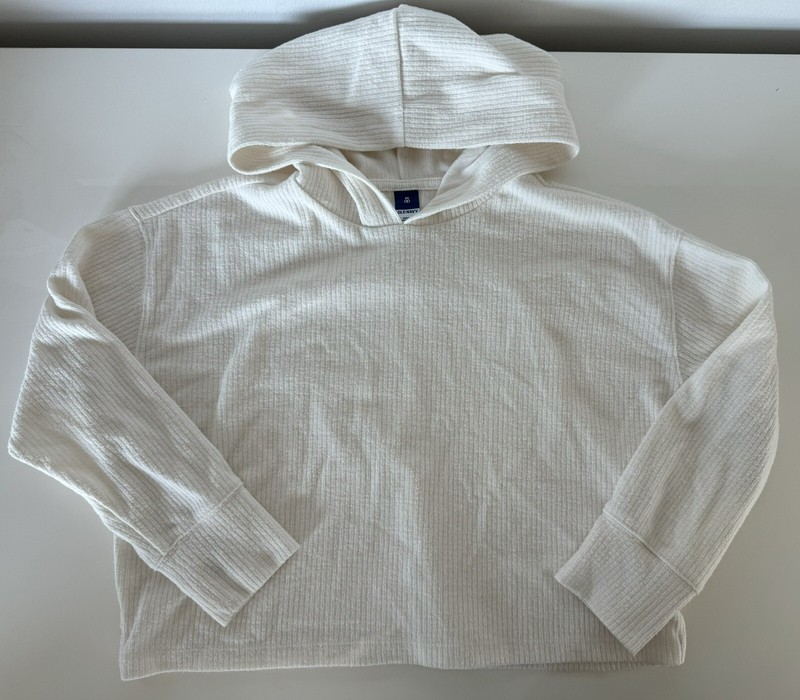 Girls Old Navy Ivory White Cropped Crop Ribbed Hoodie Medium M Size 8