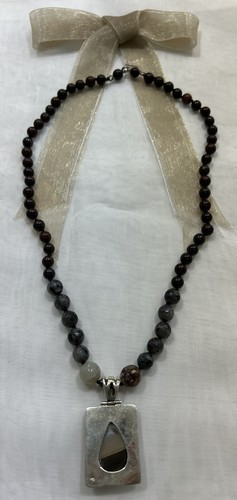 Handcrafted Hand Knotted Unique 18” Necklace with Labradorite, Poppy Jasper - Picture 3 of 3