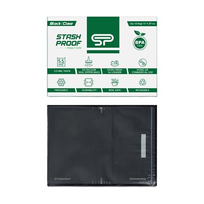 Stash Proof 15'' x 20'' Resealable Zipper Vacuum Seal Bags (50 Count) 5.5 Mil