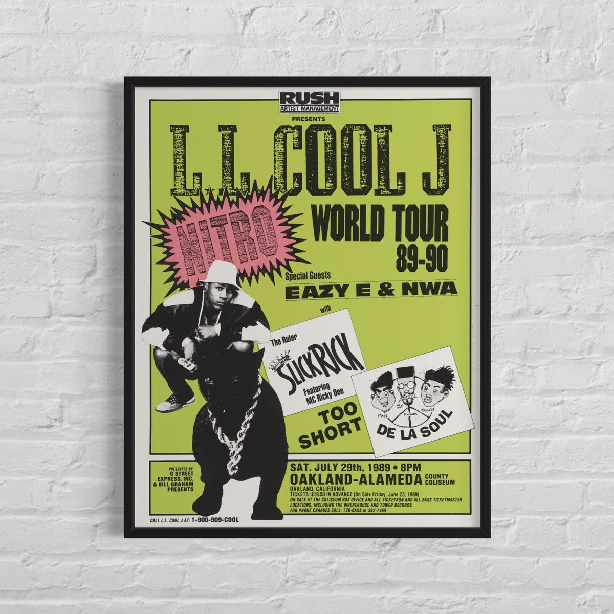LL COOL J, NWA, DE LA SOUL 'Nitro World Tour' 1989 Concert Poster