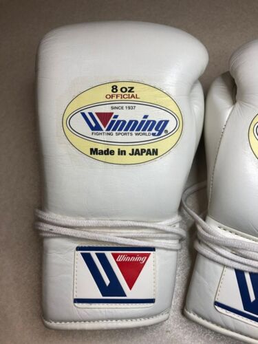 Winning Boxing Gloves 8oz White MS-200 Lace-up type Used from Japan - Picture 2 of 19