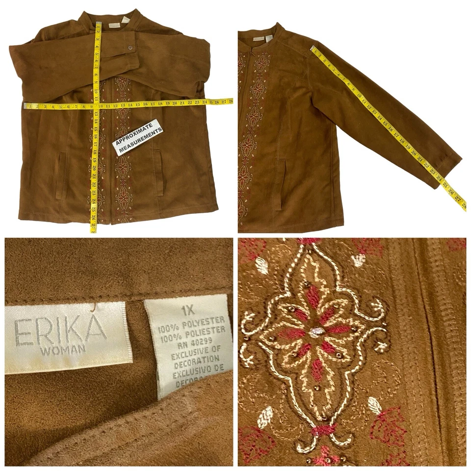 Blazer Erika Mujer 1x Marrón Bordado Floral Western Trabajo Oficina Chaqueta Informal Foto 3 de 4