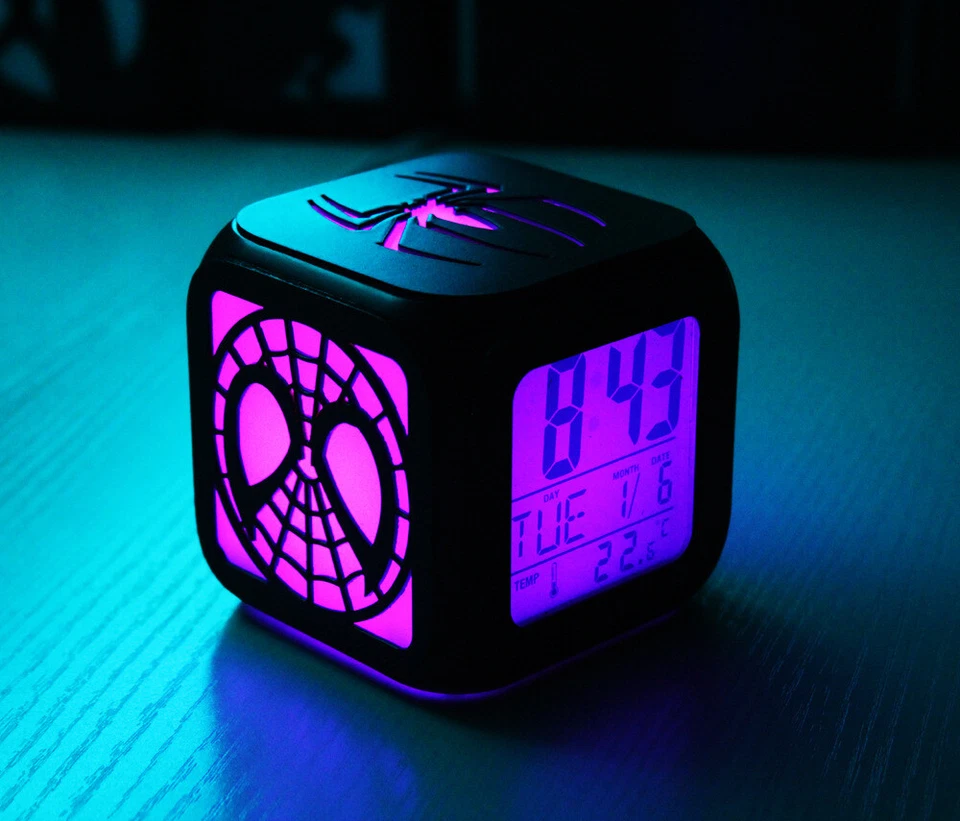 2021 Spiderman Digital USB LED Light Alarm Clock 7 Colors Kids Room XMAS Gifts - Image 2 of 4