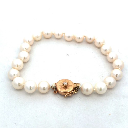 Vintage 14K Yellow Gold White Pearl Beaded Diamond Accent Bracelet - Picture 3 of 9