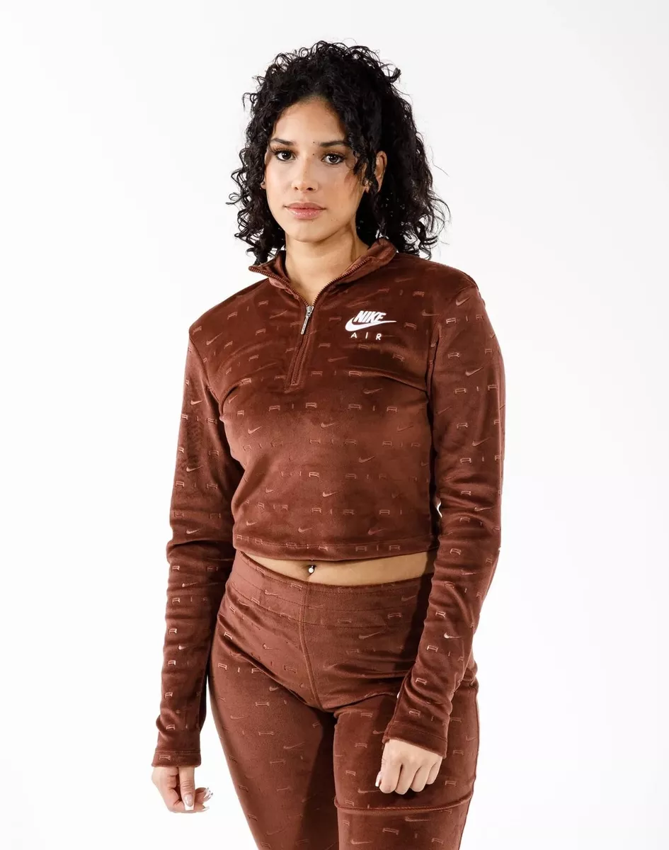 Nike Air Womens Velour ¼ Zip Long Sleeve Top Bronze Clipse-Size S | eBay