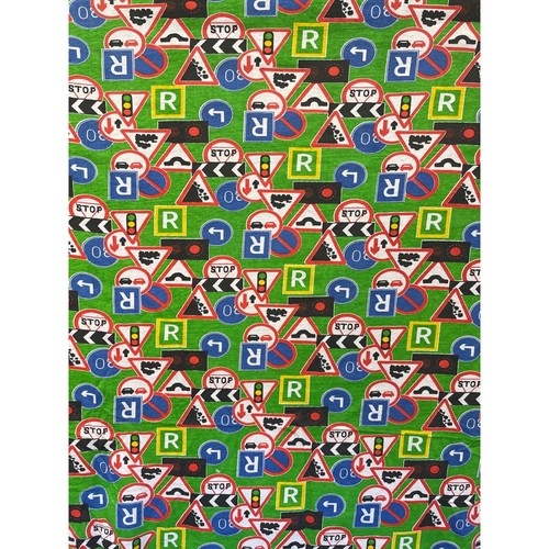 Traffic Sign Cotton Fabric Piece Remnant Green 40" x 54"