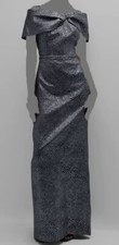 860 Rickie Freeman Teri Jon Women's Blue Metallic Off-Shoulder Dress Size 4