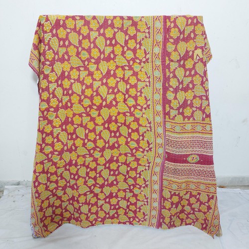 Reversible Handmade Quilt Kantha Bedspread Throw Cotton Blanket Ralli Gudari
