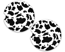 Cowhide Print Pattern Car Coaster Set of 2 Ceramic Sandstone Cup Holder Gift