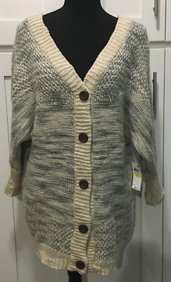 American Rag Women's Ribbed Sleeve Big Button Cardigan Sweater M Free Ship New
