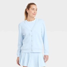 NWT All in Motion sz L Light Blue Piped button up Cardigan Sweatshirt Piping VV8