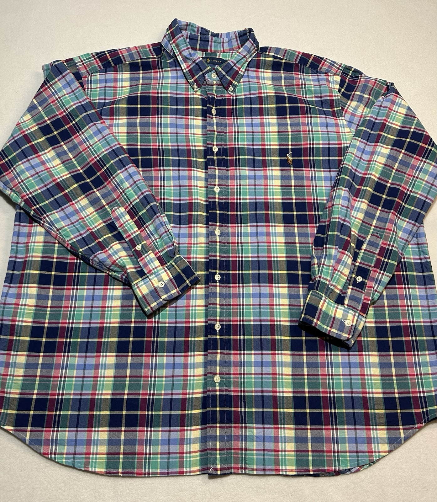 Polo Ralph Lauren Shirt Mens 3XB XXXL multi color plaid Long Sleeve classic