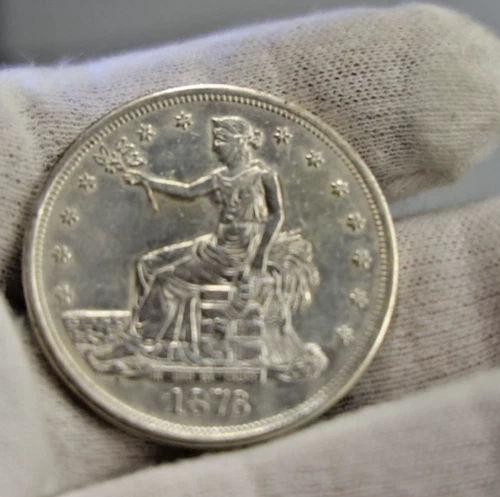 Authentic US Trade Silver Dollar 1876 S XF Details (Altered Surfaces)