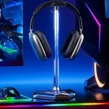 RGB Headphone Stand with 2 USB Ports Extension Cord, Gaming Headset Holder ...