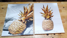 Pineapples on Canvas  Black And White Beach Scenery Golden Pineapple Wall Art