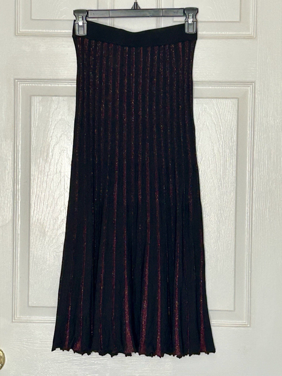 Marine Layer Black Penny Pleated Metallic Midi Skirt XS Academia Preppy Holiday