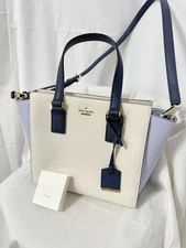 m1203 kate spade New York Shoulder Bag White Blue Faux Leather Damaged Conditio