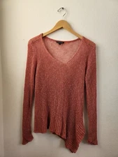 Eileen Fisher Sweater Women's Asymetrical Open Knit Linen Blend Coral Size Small
