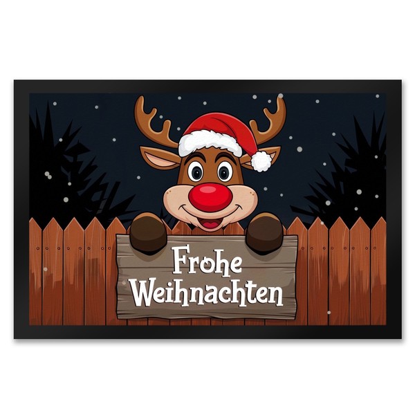 Rentier Mit WeihnachtsmannmüTze - Frohe Weihnachten FußMatte XXL In 50X75 Cm-image