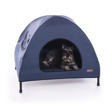 Elevated Dog Cot House Medium 32x25 Enclosed Canopy Navy Blue Outdoor Shelter