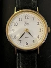 vintage Timex  quartz ladies' watch white dial black leather strap New Battery