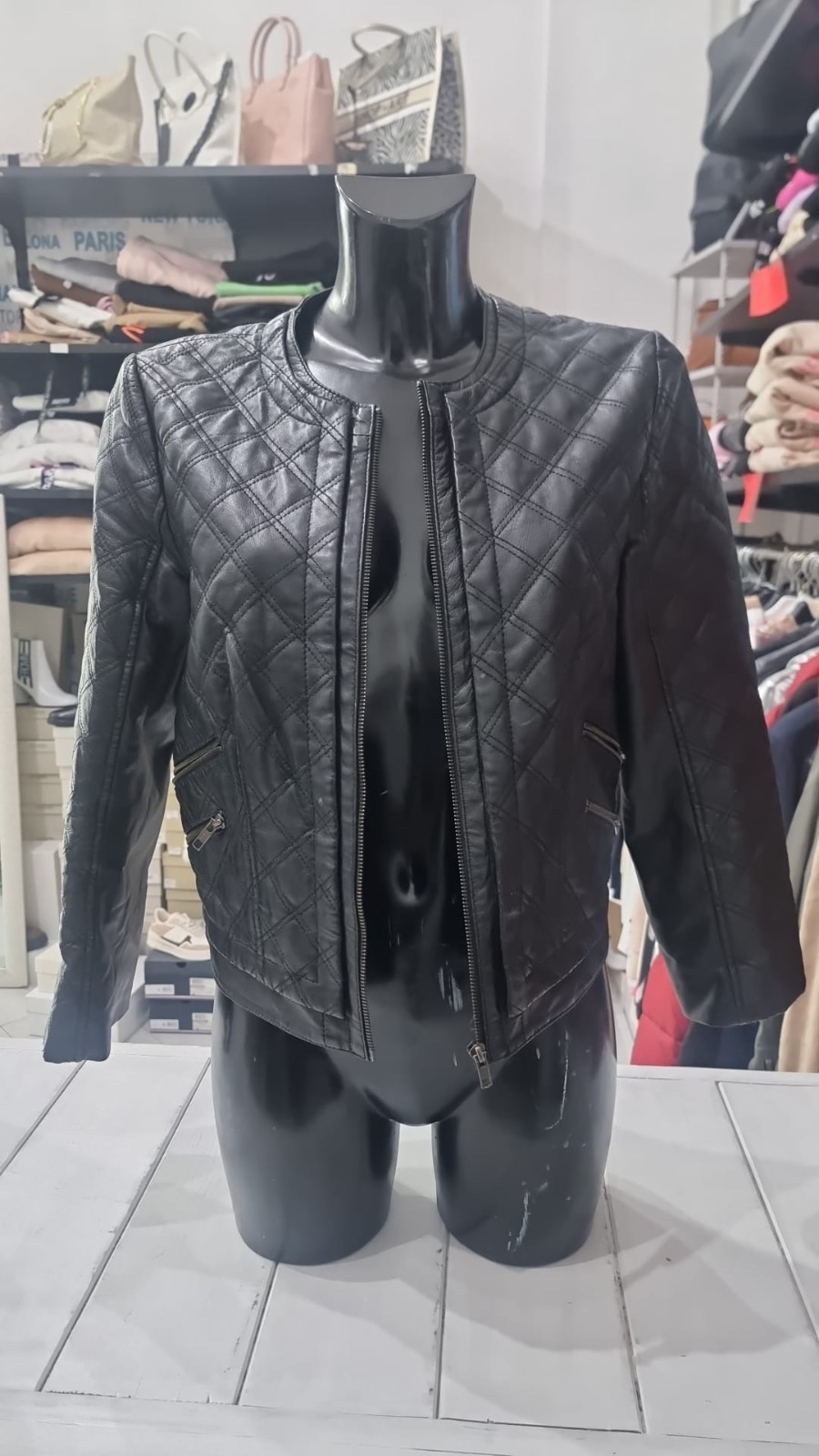 Stefanel Women's Black Leather Jacket Size S AN753 image 3