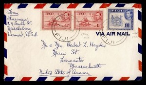 DR WHO 1955 FIJI SUVA AIRMAIL TO USA 1.60 R71609