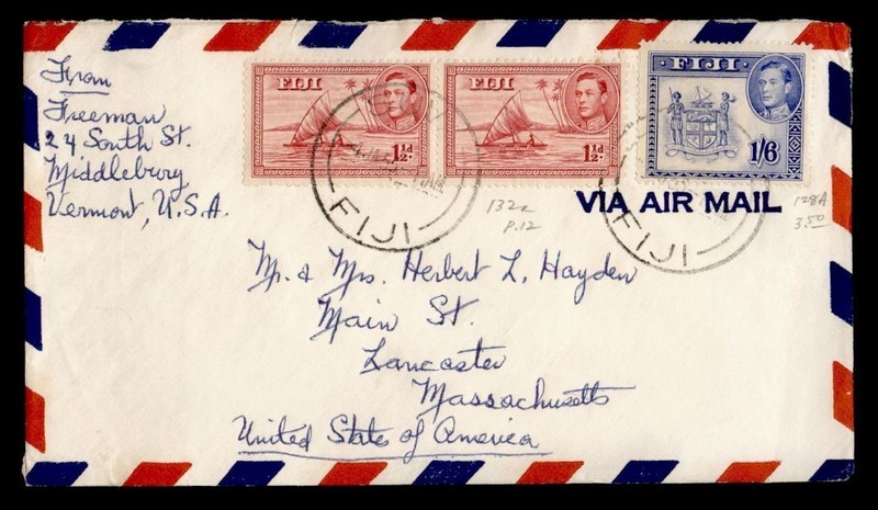 DR WHO 1955 FIJI SUVA AIRMAIL TO USA 1.60 R71609