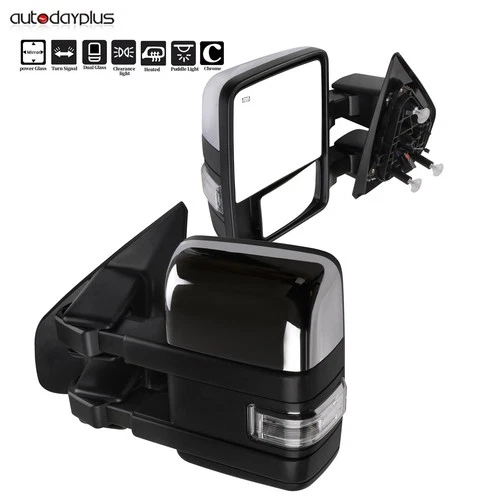 For 2004-2014 Ford F150 Power Heated Tow Mirrors Puddle LED Signal Chrome