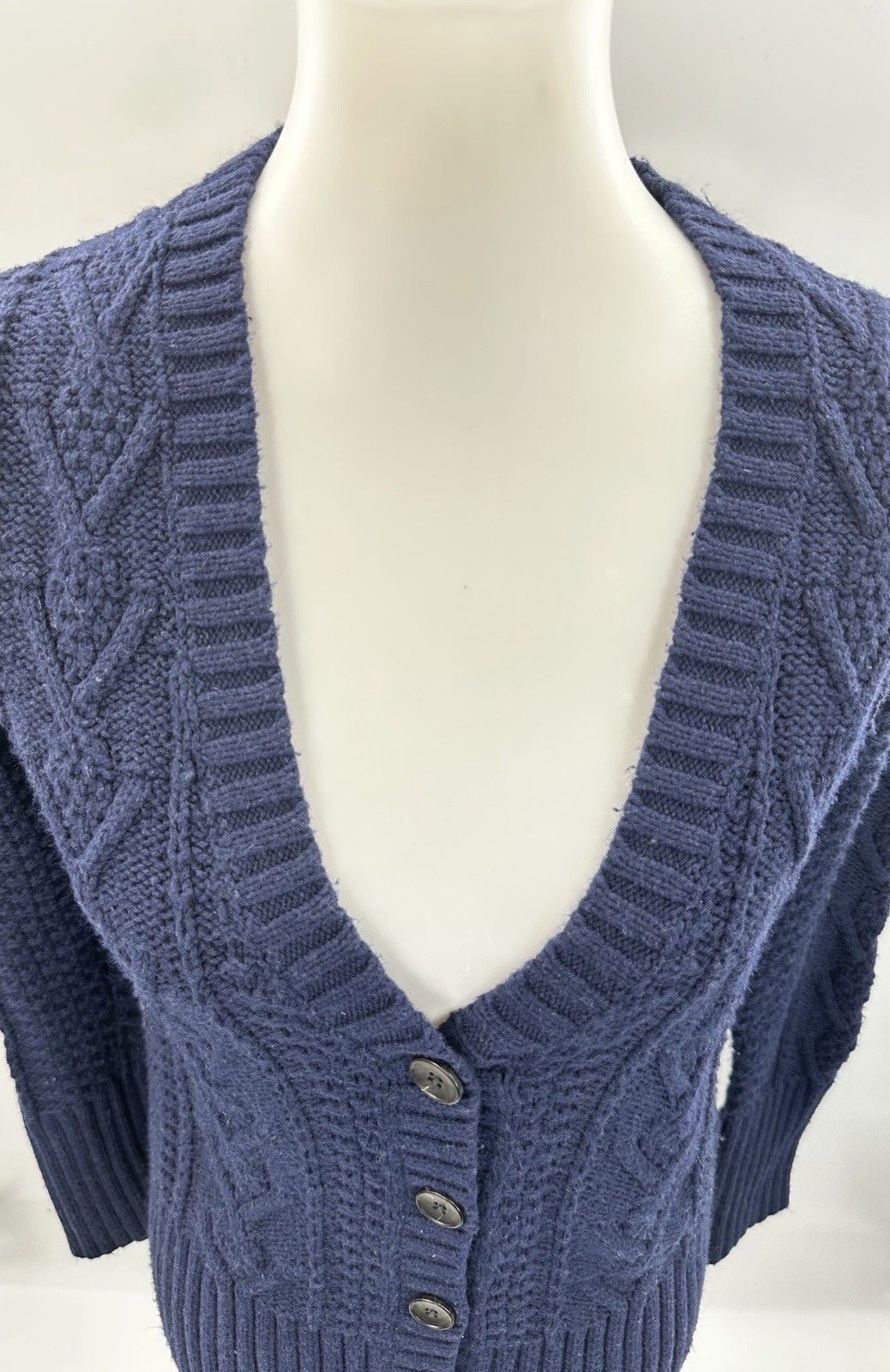 GAP Women’s Medium Navy Cable Knit Button Front C… - image 2