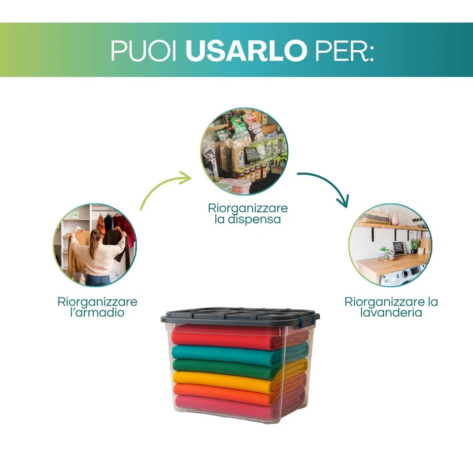 2x, 4x, 8x Contenitore In Plastica Trasparente 59 L Con Coperchio Multiuso 112F - Immagine 4 di 4