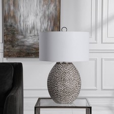 Rustic Table Lamp 27 1/4" Tall Gray White Ceramic Drum Shade Living Room Bedroom