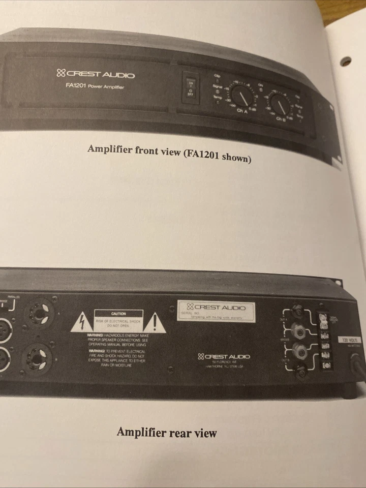 FA SERIES Manual del Propietario Crest Audio FA601 FA901 FA1201 FA2401 Original De Colección Foto 2 de 4